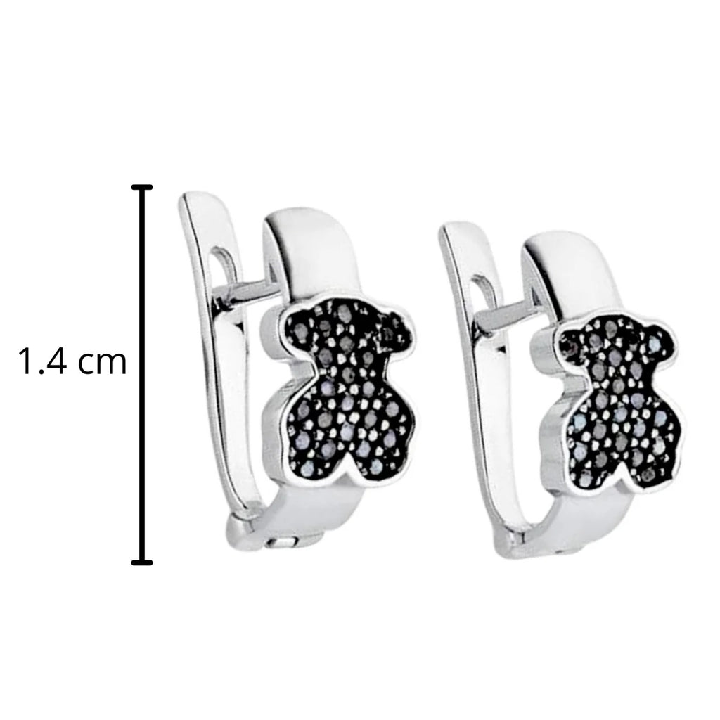 Arracada Huggies Inspirado Osos 1:1 Circonia Negra Plata .925