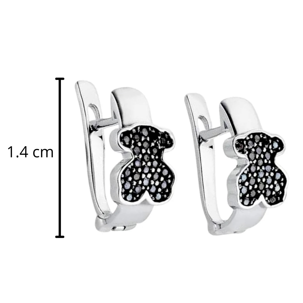 Arracada Huggies Inspirado Osos 1:1 Circonia Negra Plata .925