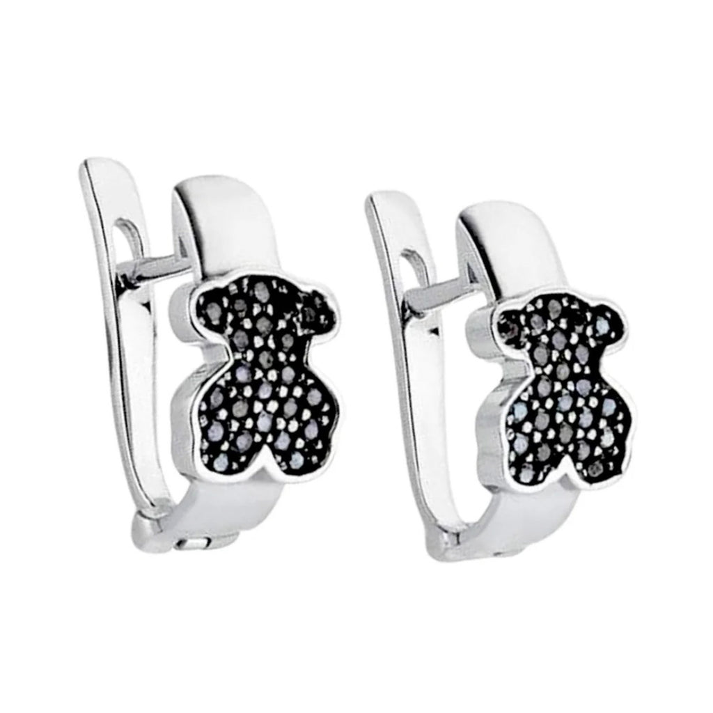 Arracada Huggies Inspirado Osos 1:1 Circonia Negra Plata .925