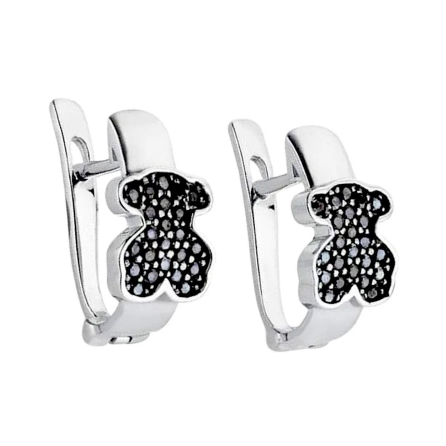 Arracada Huggies Inspirado Osos 1:1 Circonia Negra Plata .925