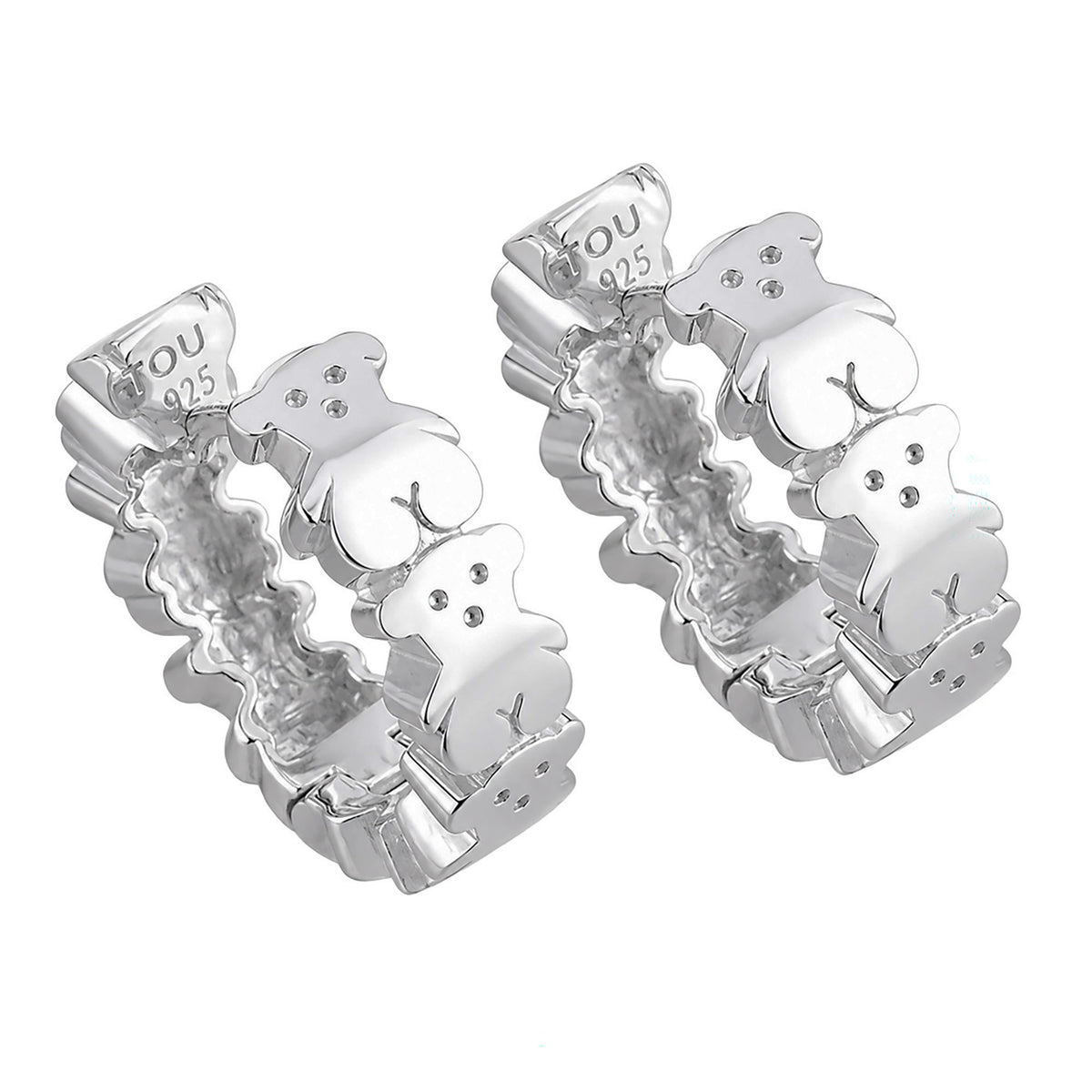 Arracada Huggies Inspirado Oso 1:1 6 Osos Lisos, Plata .925 con Baño de Rodio