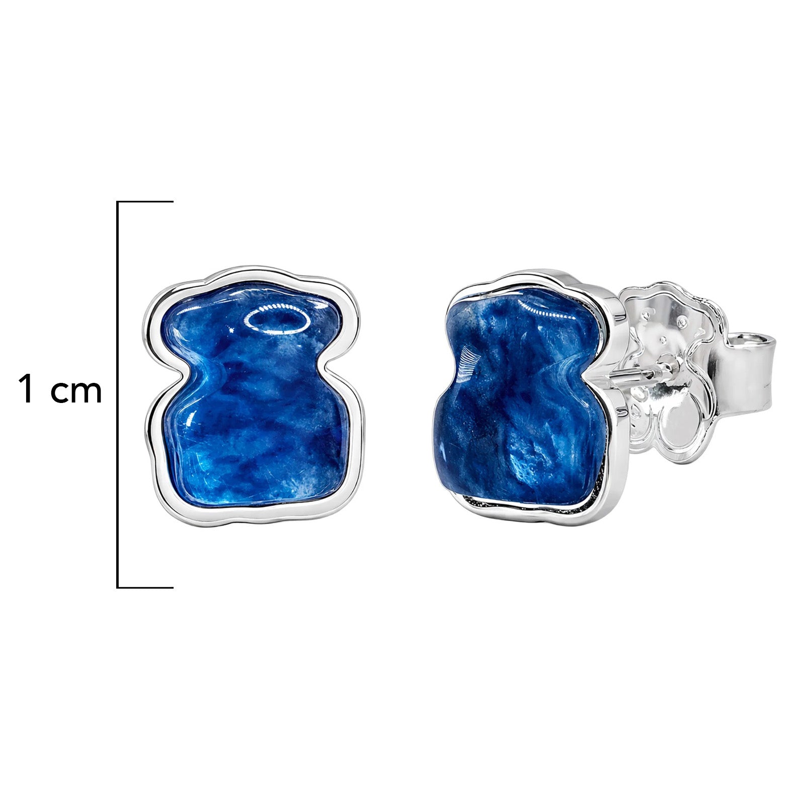 Arete Broquel Inspirado Osos 1:1 Bombeado Murano Azul Plata .925 con Baño de Rodio