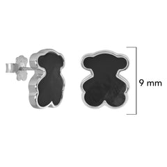 Arete Broquel Inspirado Osos 1.1 Onix Facetado Plata .925 con Baño de Rodio