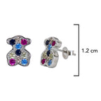 Broquel Inspirado Osos 1:1 Circonias de Colores Plata .925 con Baño de Rodio