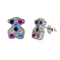 Broquel Inspirado Osos 1:1 Circonias de Colores Plata .925 con Baño de Rodio