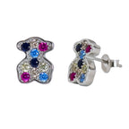 Broquel Inspirado Osos 1:1 Circonias de Colores Plata .925 con Baño de Rodio