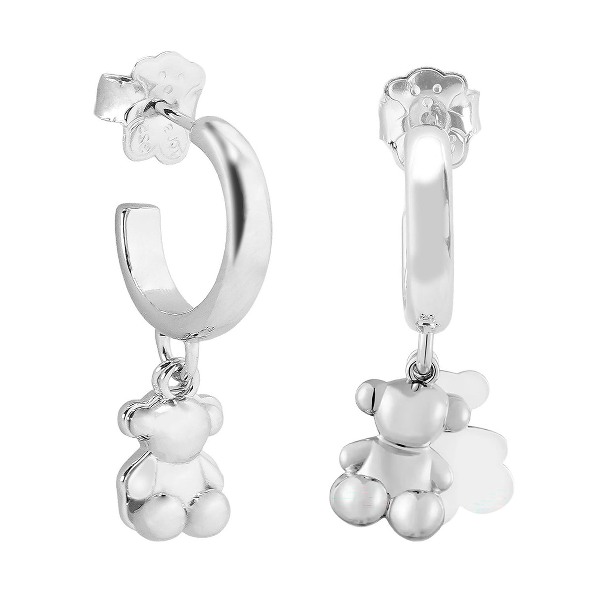 Arracada Inspirada Osos 1:1 Oso Doble Plata .925 con Baño de Rodio