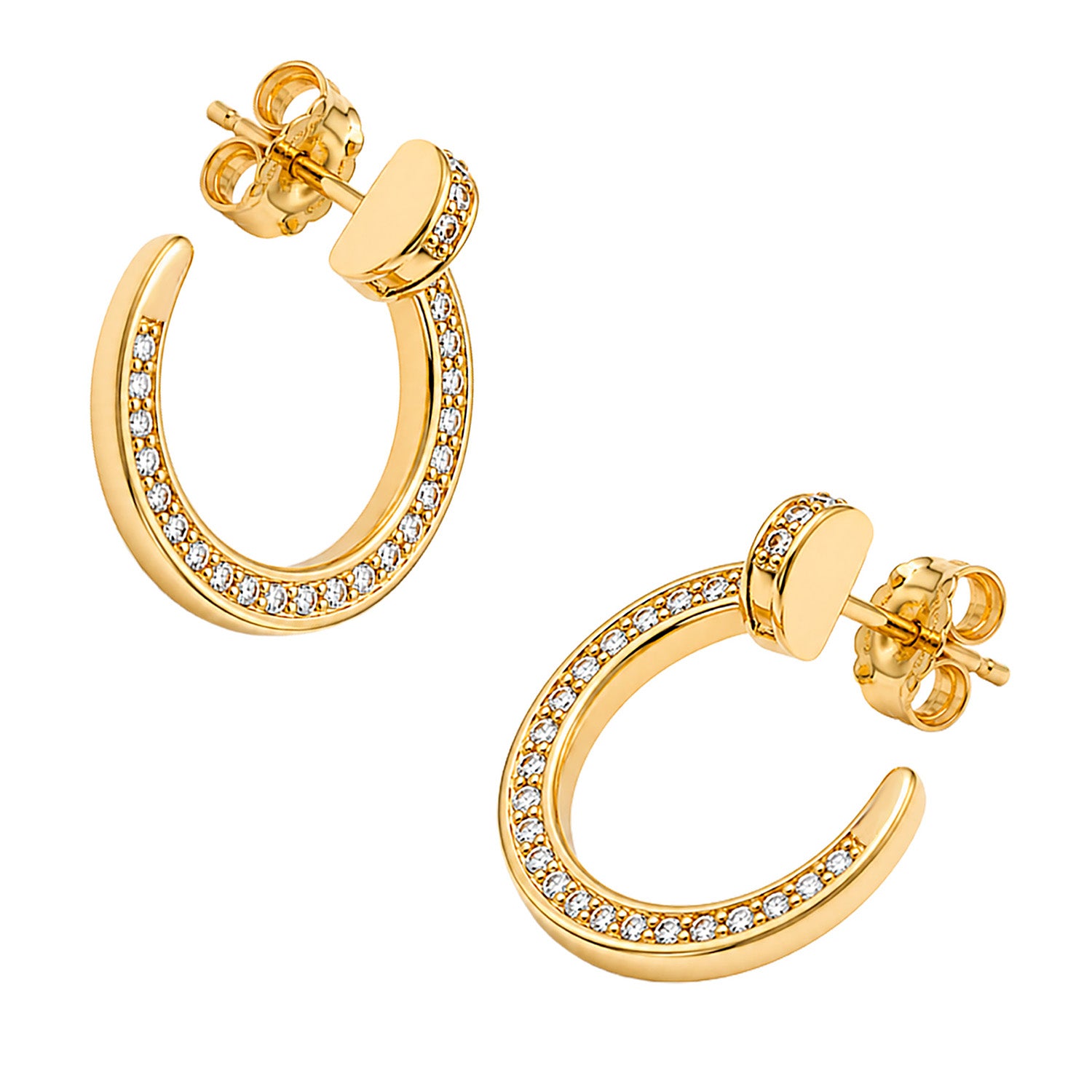 Arracada Inspirada Cartier 1:1 Clavo con Circonias, Plata .925 con Baño de Oro 18k