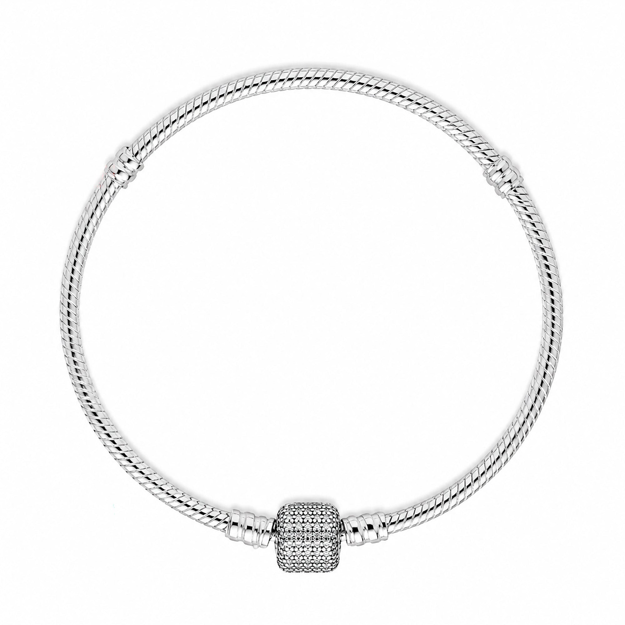 Pulsera Pan 1:1 Flexible con Broche de Barril con Circonias Plata .925