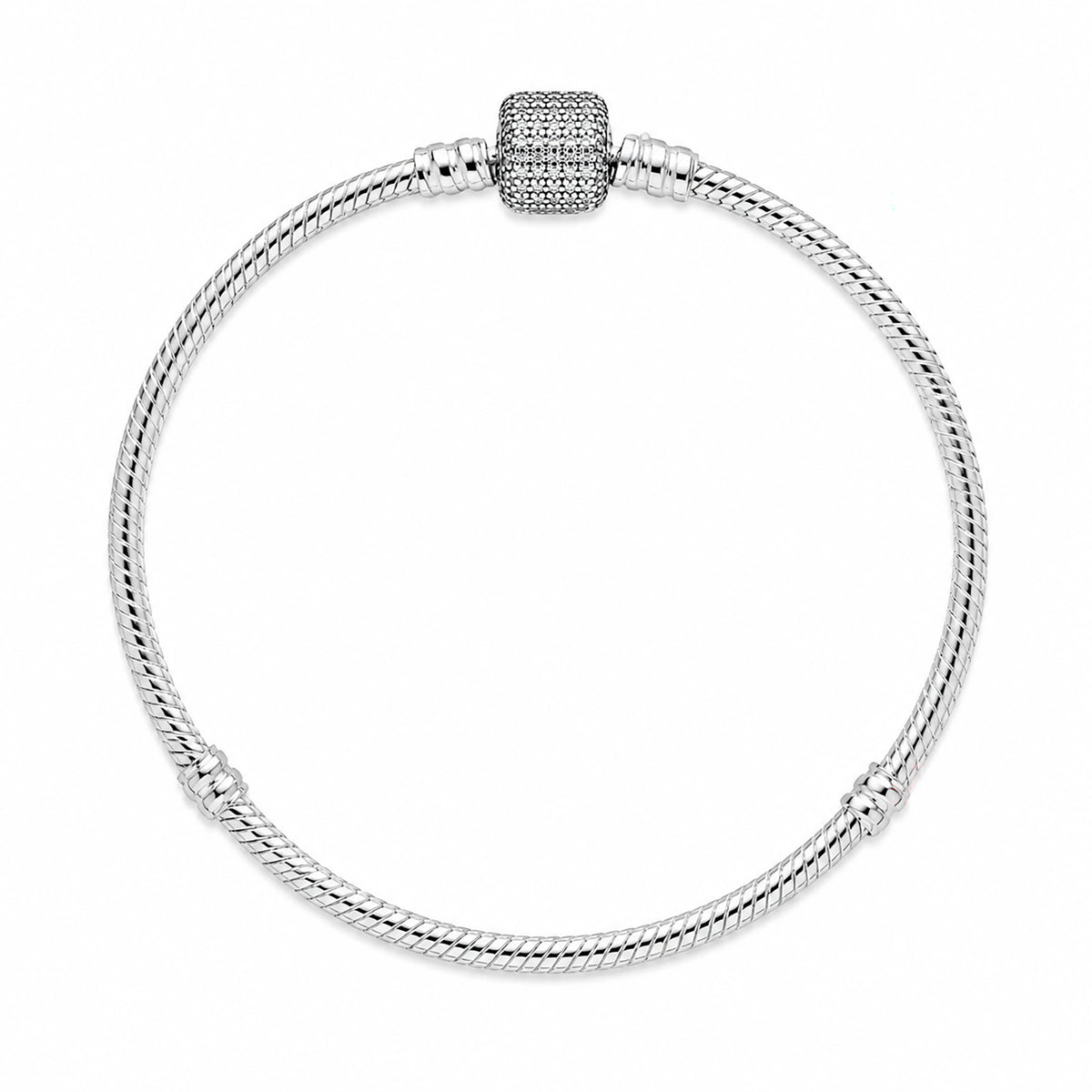 Pulsera Pan 1:1 Flexible con Broche de Barril con Circonias Plata .925