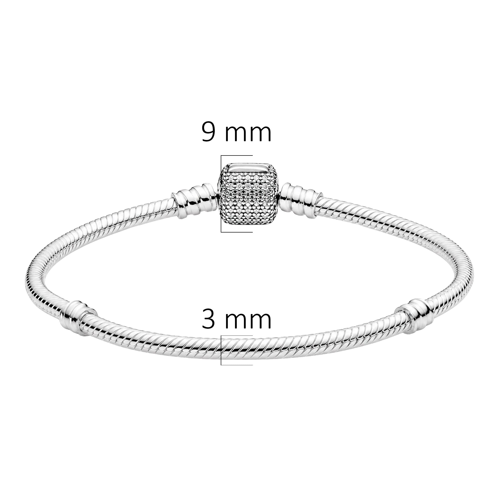 Pulsera Pan 1:1 Flexible con Broche de Barril con Circonias Plata .925