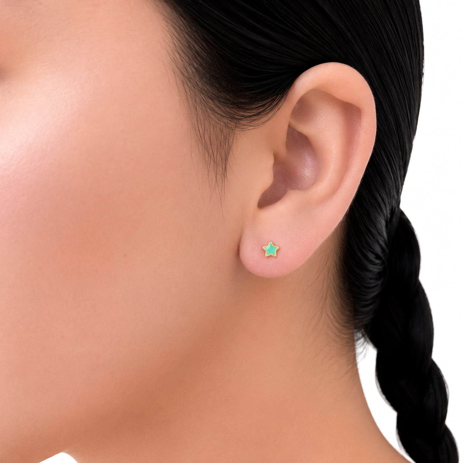 Broquel Arete Estrella con Esmalte Acqua Oro 10k con Bolita
