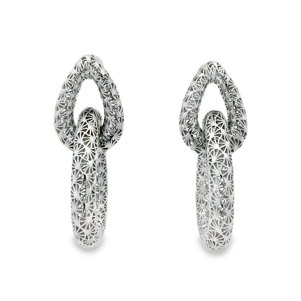 Arete Filigrana Gota Eslabón Colección Esencia Plata .925 con Baño de Rodio