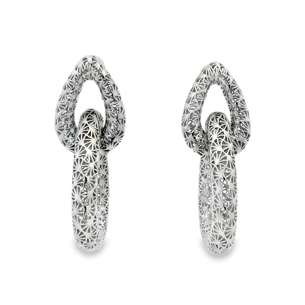 Arete Filigrana Gota Eslabón Colección Esencia Plata .925 con Baño de Rodio