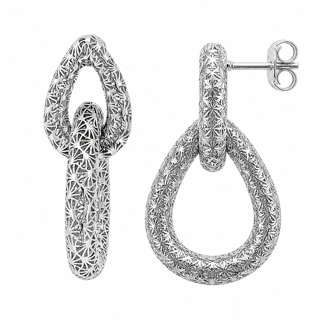 Arete Filigrana Gota Eslabón Colección Esencia Plata .925 con Baño de Rodio