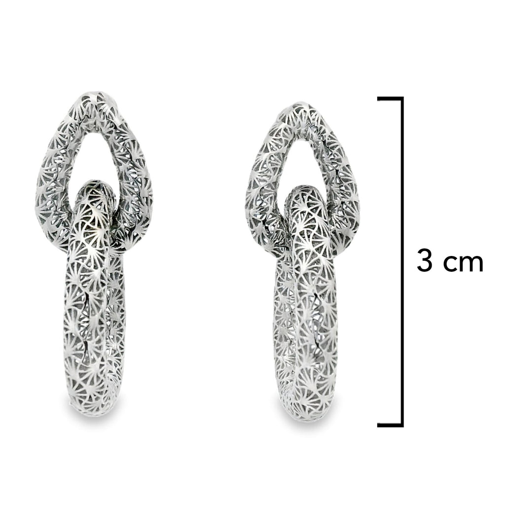 Arete Filigrana Gota Eslabón Colección Esencia Plata .925 con Baño de Rodio