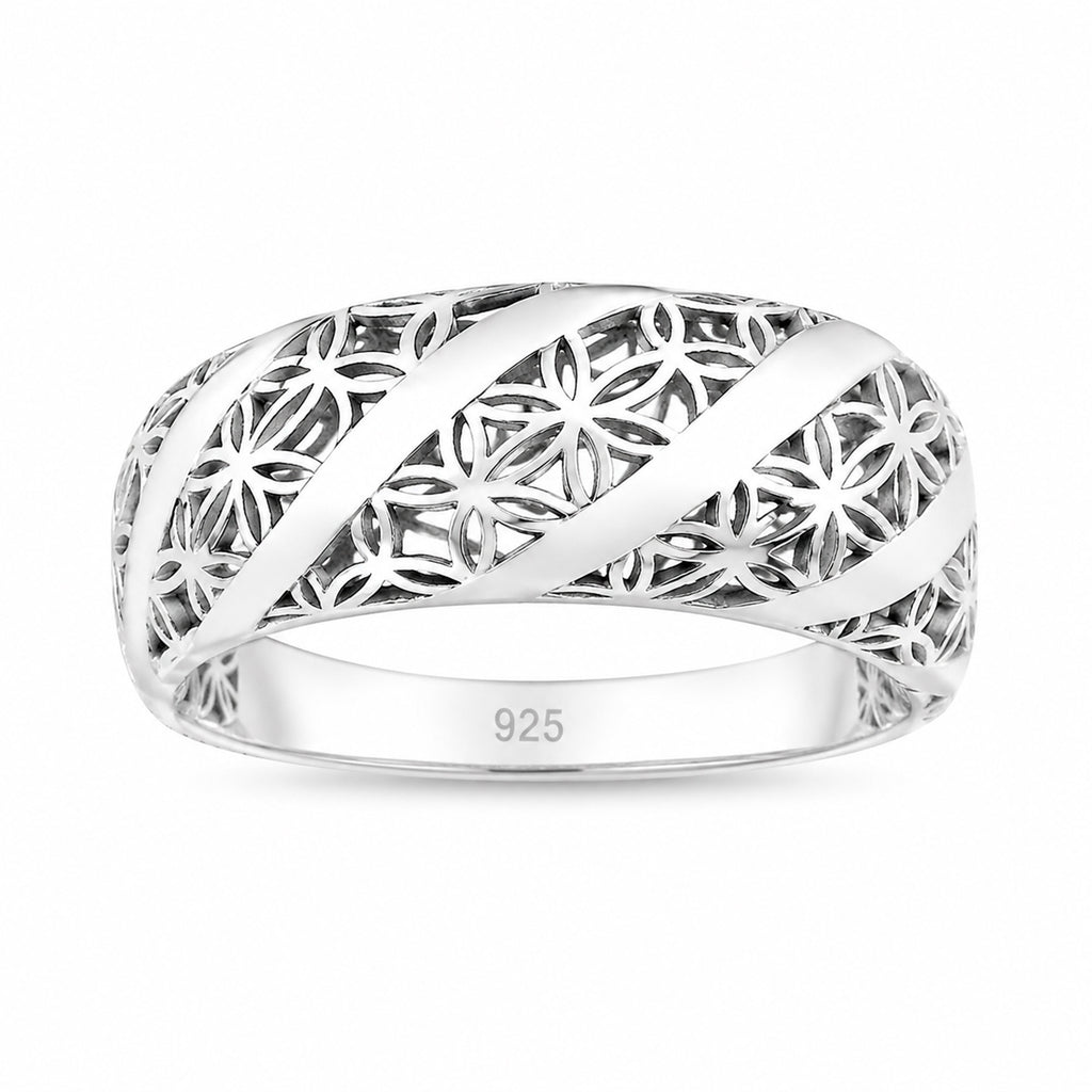 Anillo Filigrana Flores y Lineas Colección Esencia Plata .925 con Baño de Rodio