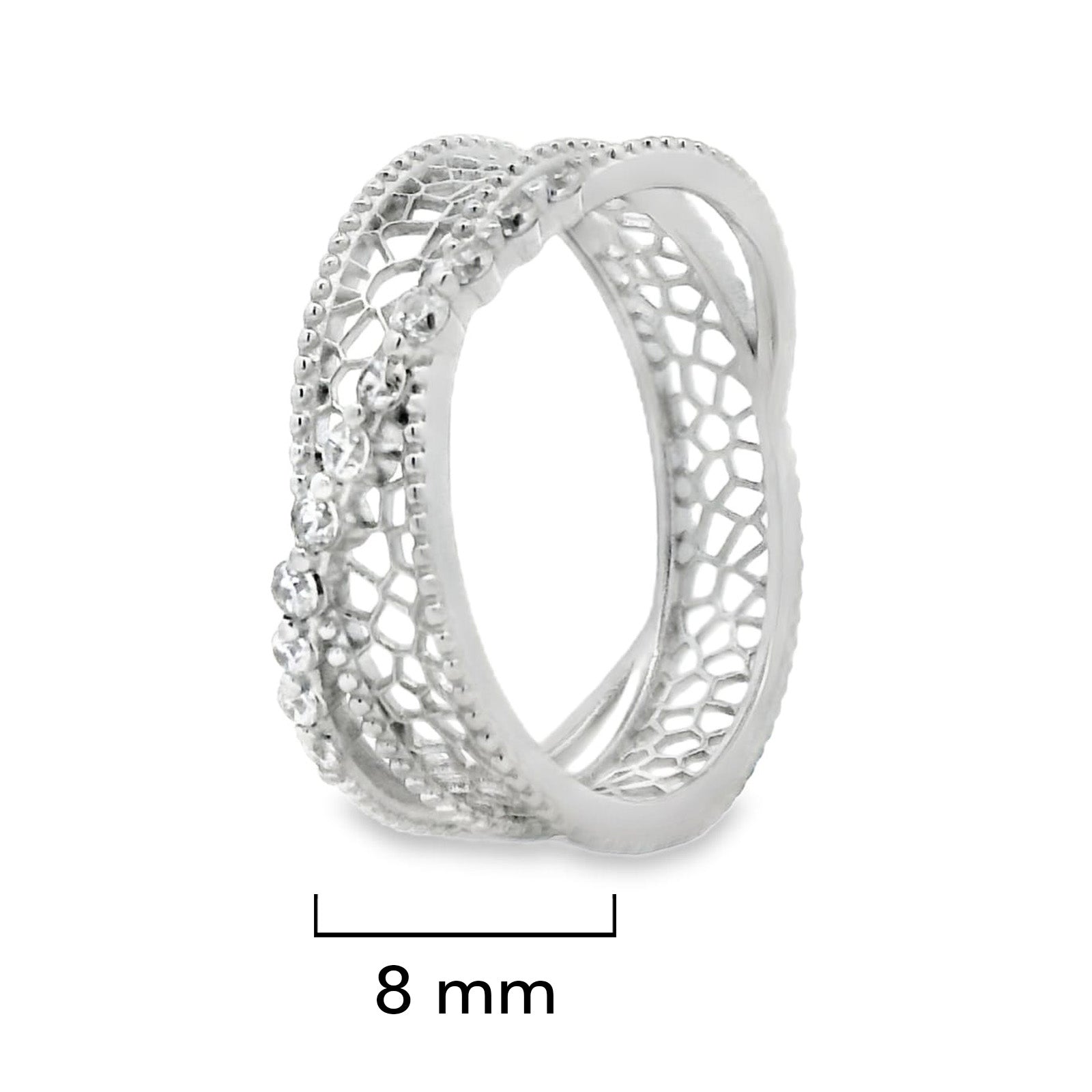 Anillo Filigrana Cruzado con Circonia Colección Esencia Plata .925 con Baño de Rodio