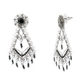 Aretes Filigrana Rombo 6 cm Flor Circonia y Piedra Onix Hecho a Mano Plata .925 Oxidada