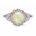 Anillo Piedras Preciosas Flor Ópalo de Etiopía con Circonias, Plata .925 con Baño de Rodio