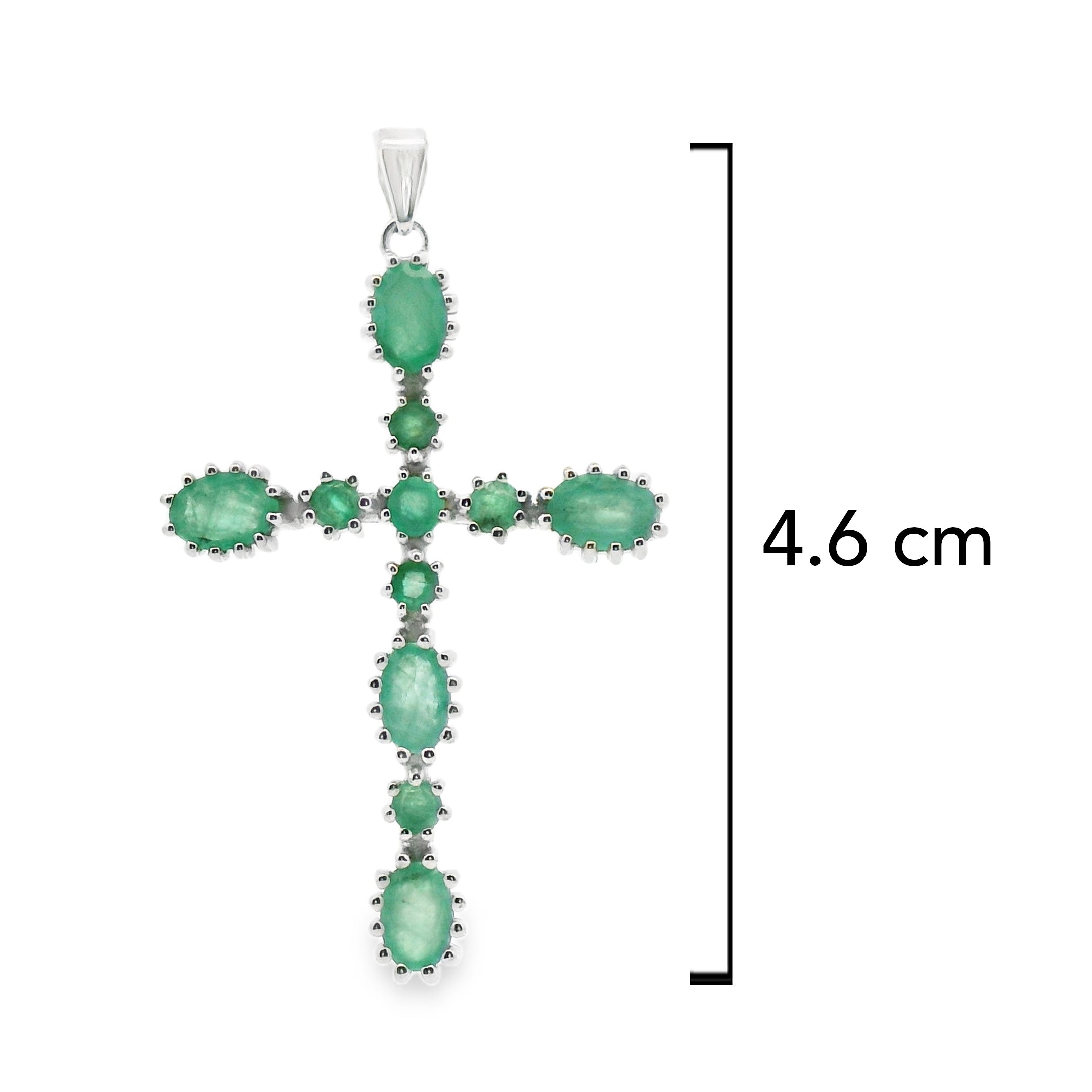Dije Piedra Preciosa Cruz de Esmeraldas Plata .925 con Baño de Rodio