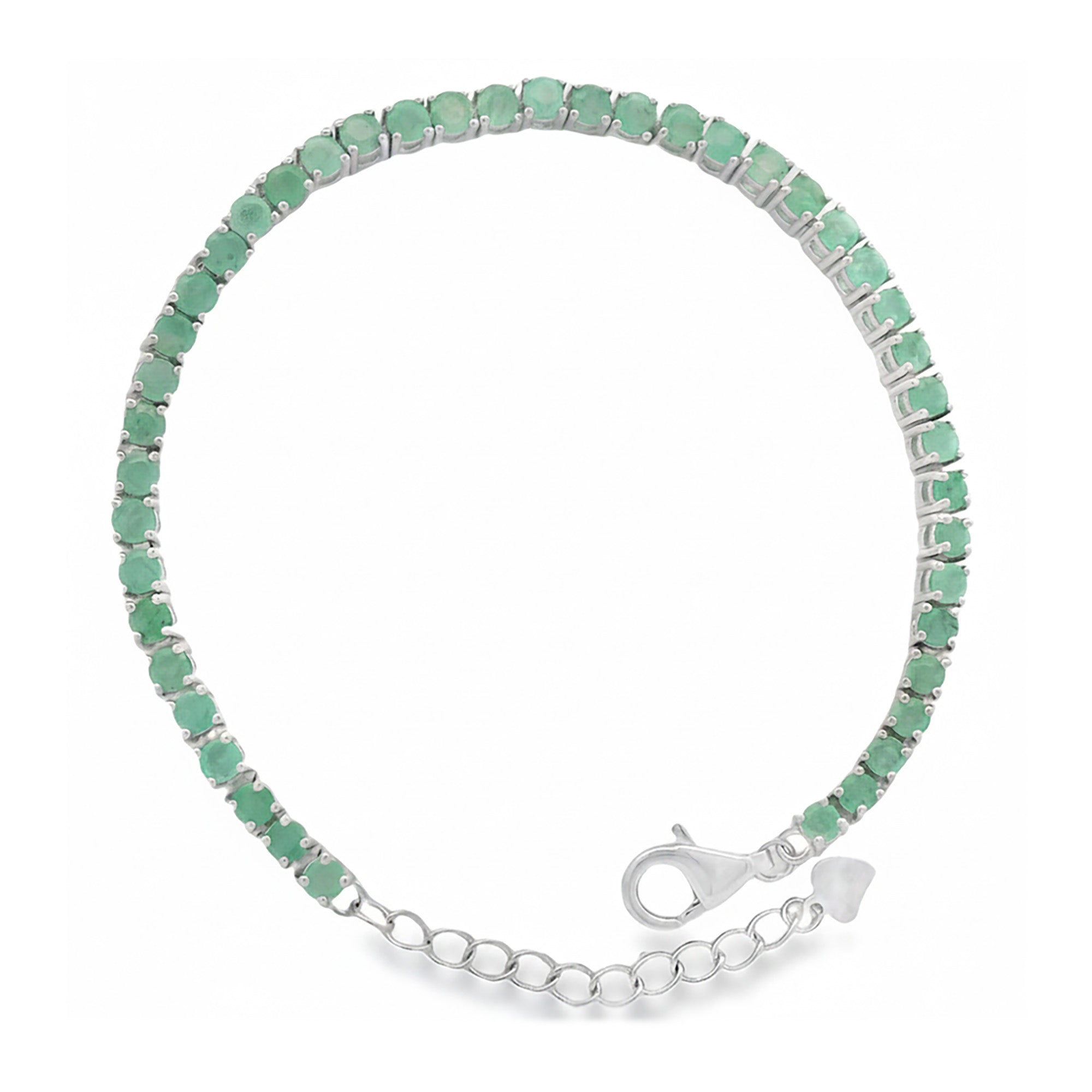 Pulsera Tennis Piedra Preciosa Esmeralda Plata .925 con Extensión con Baño de Rodio