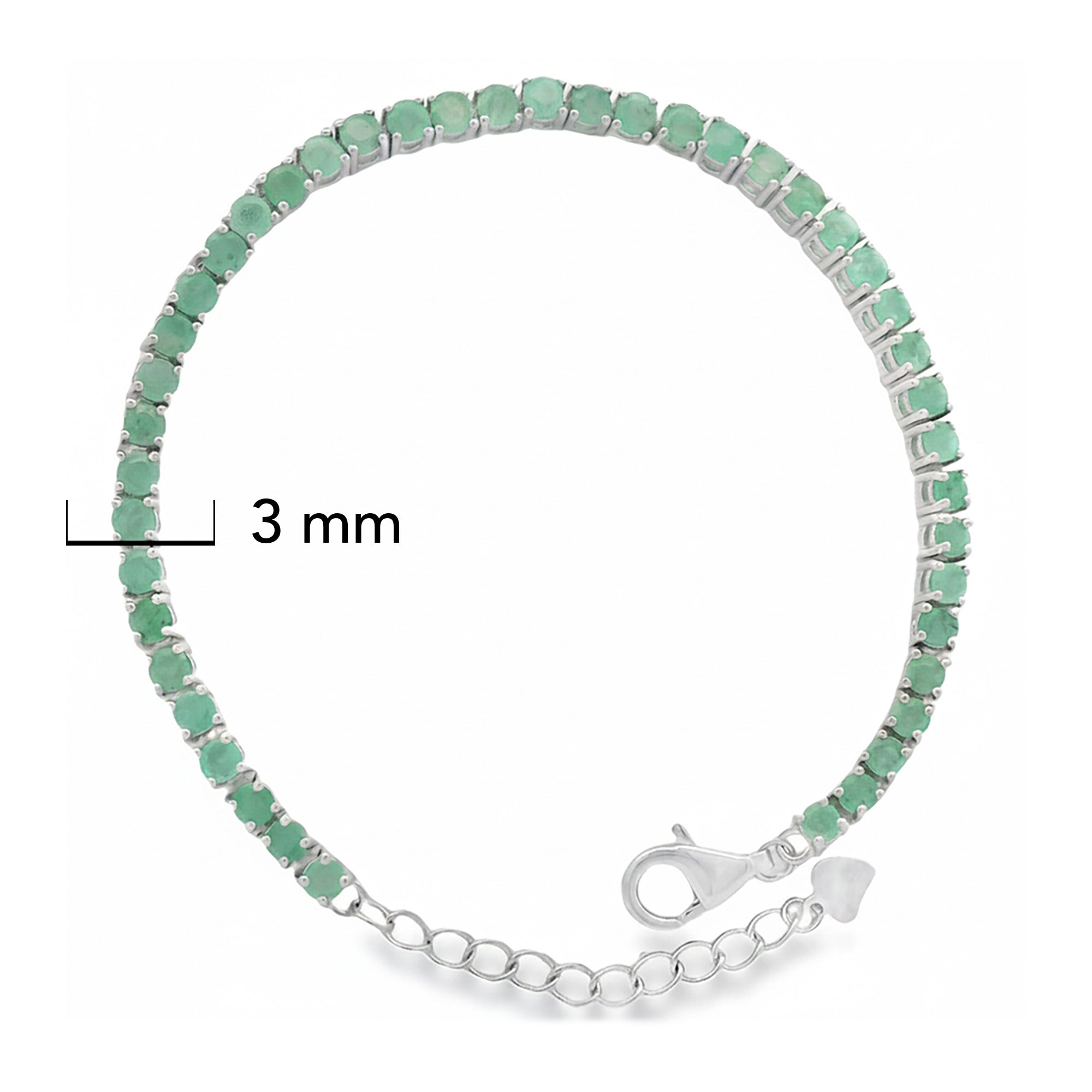 Pulsera Tennis Piedra Preciosa Esmeralda Plata .925 con Extensión con Baño de Rodio