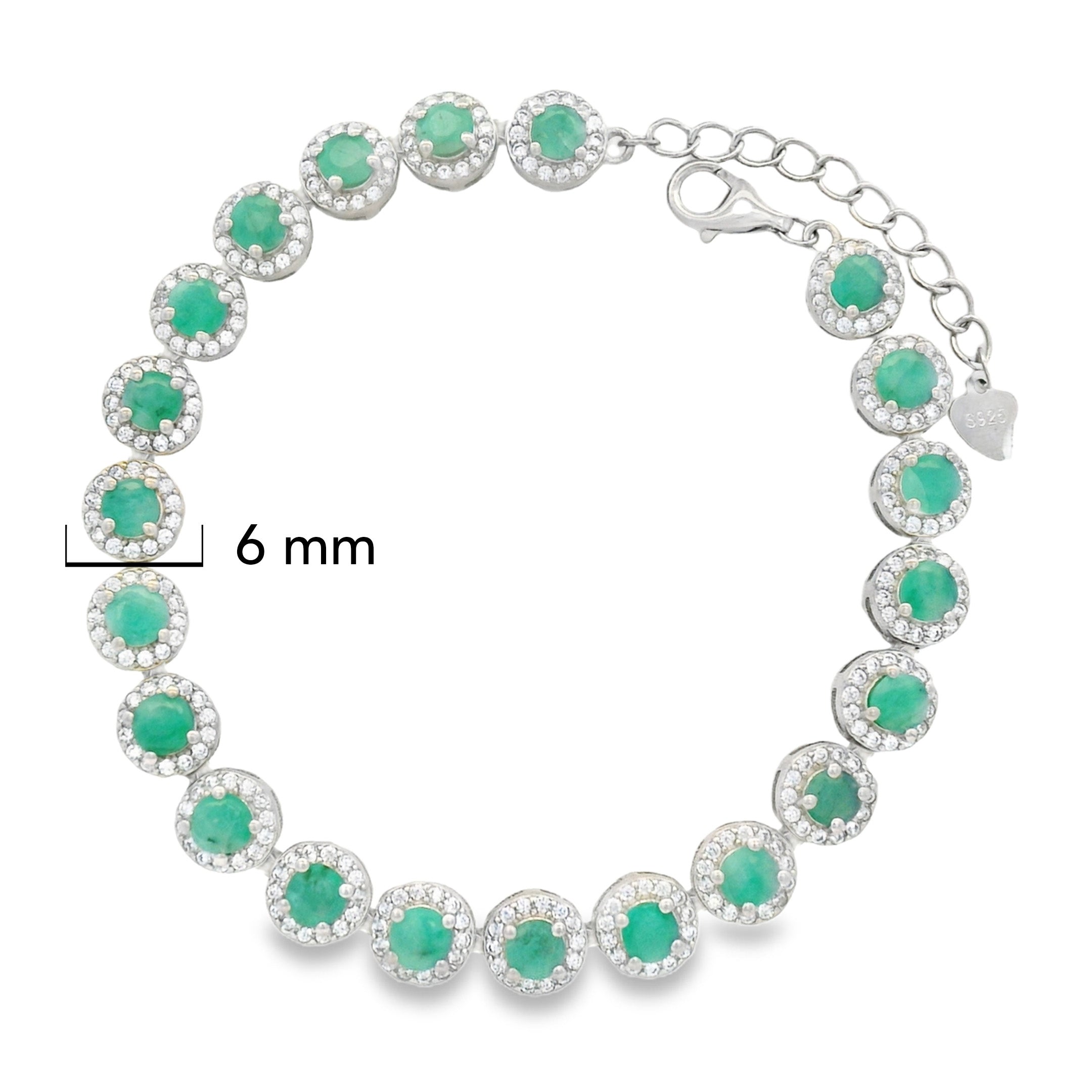 Pulsera Piedra Preciosa Esmeralda con Circonias Plata .925 con Baño de Rodio.