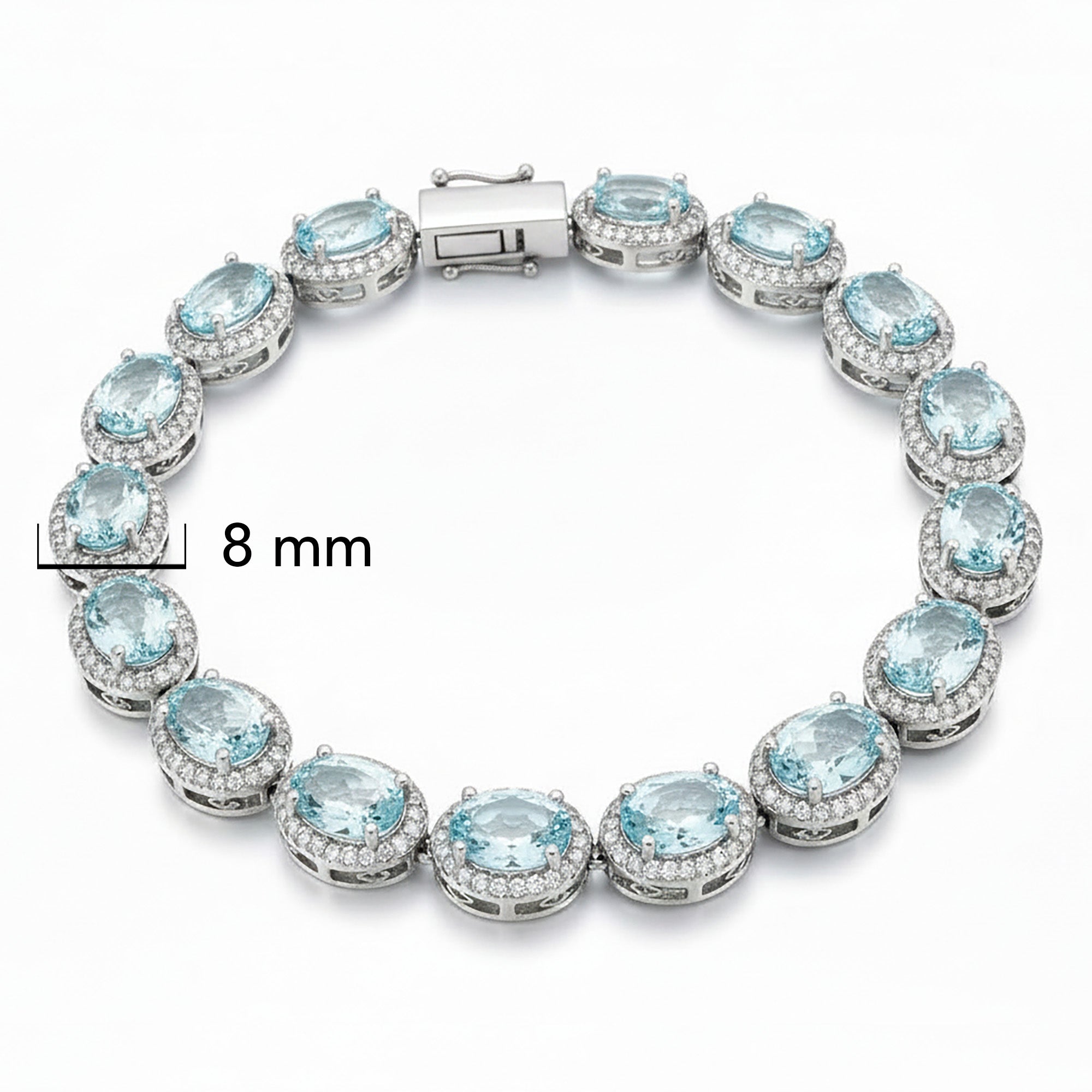 Pulsera Piedra Preciosa Topacio Óvalos con Circonias Plata .925 con Baño de Rodio.(broche)