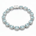 Pulsera Piedras Preciosas Aguamarina Óvalos con Circonias Plata .925 con Baño de Rodio. 19 cm