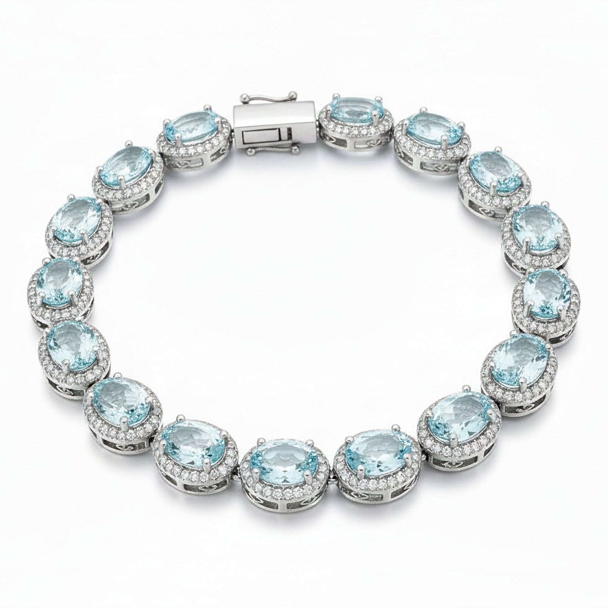 Pulsera Piedra Preciosa Topacio Óvalos con Circonias Plata .925 con Baño de Rodio.(broche)
