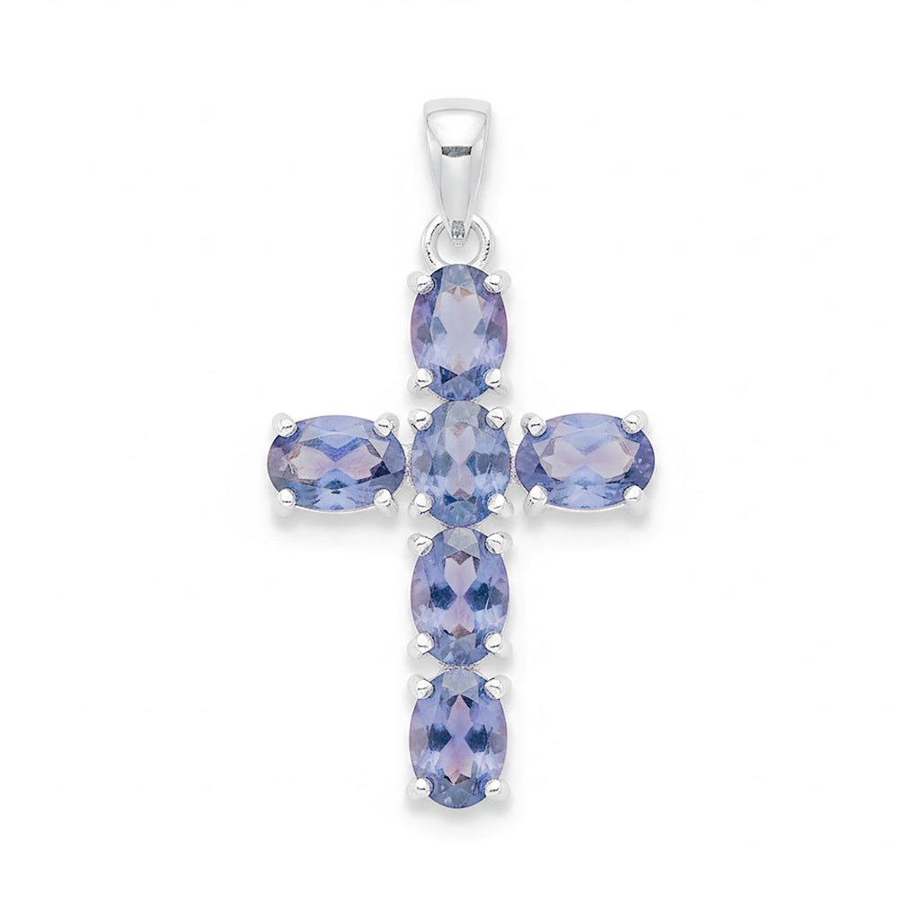 Dije Piedras Preciosas Cruz de Zafiro Plata .925 con Baño de Rodio