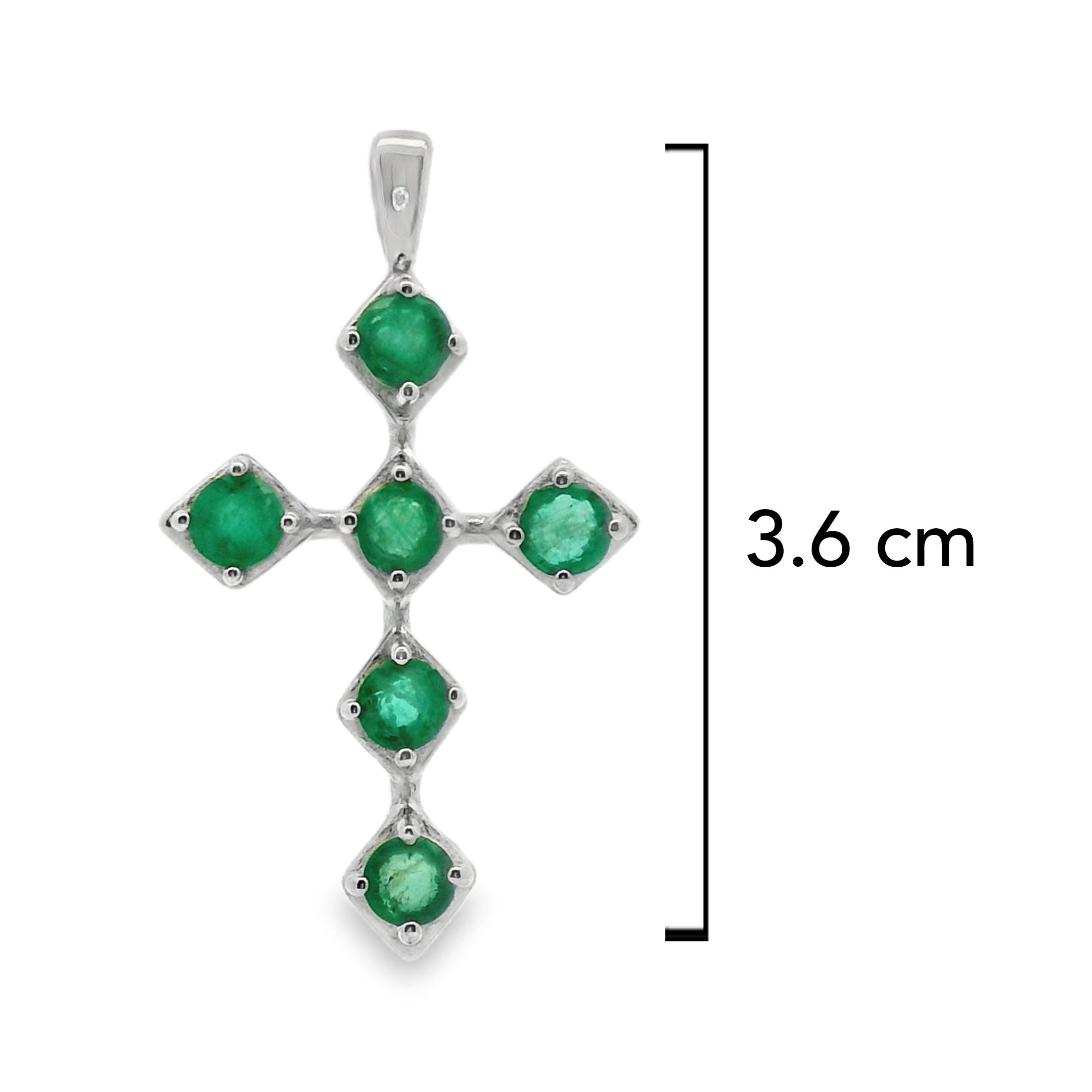 Dije Piedras Preciosas Esmeraldas Cruz de Rombos Plata .925 con Baño de Rodio