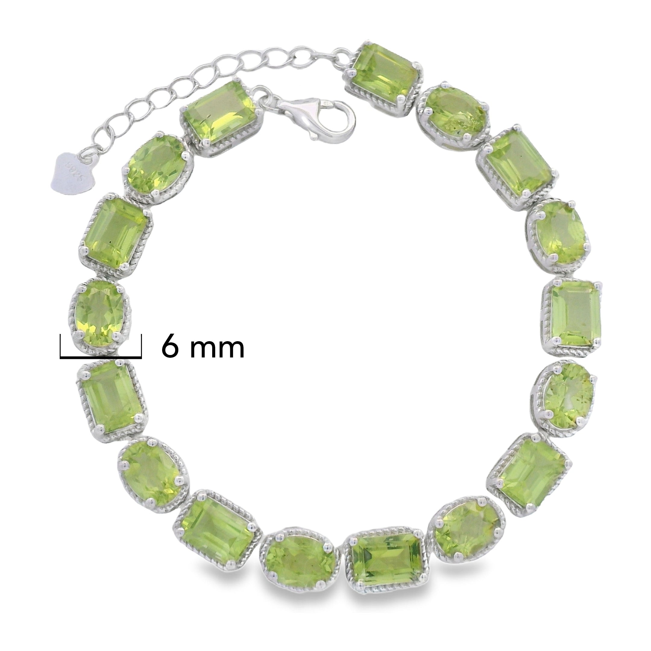 Pulsera Piedras Preciosas Peridoto con Extensión Plata .925 con Baño de Rodio
