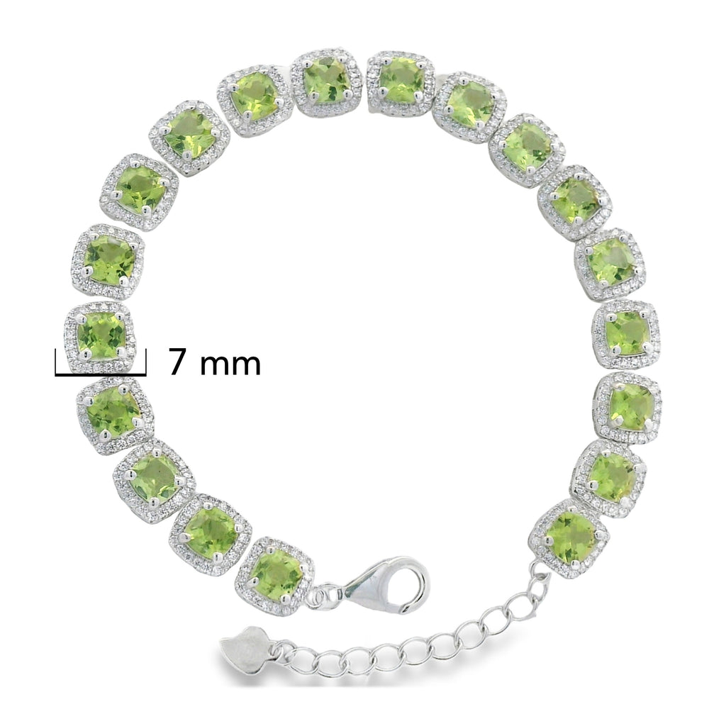 Pulsera Piedras Preciosas Peridoto Cuadrado con Circonias Plata .925 con Baño de Rodio