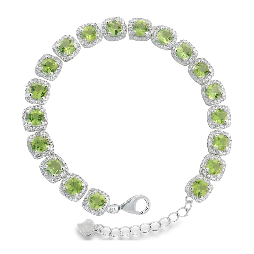 Pulsera Piedras Preciosas Peridoto Cuadrado con Circonias Plata .925 con Baño de Rodio