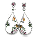 Aretes de Gota Piedras Preciosas, Turmalina, Citrino, Amatista, Agua Marina Plata .925 con Baño de Rodio