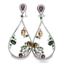 Aretes de Gota Piedras Preciosas, Turmalina, Citrino, Amatista, Agua Marina Plata .925 con Baño de Rodio