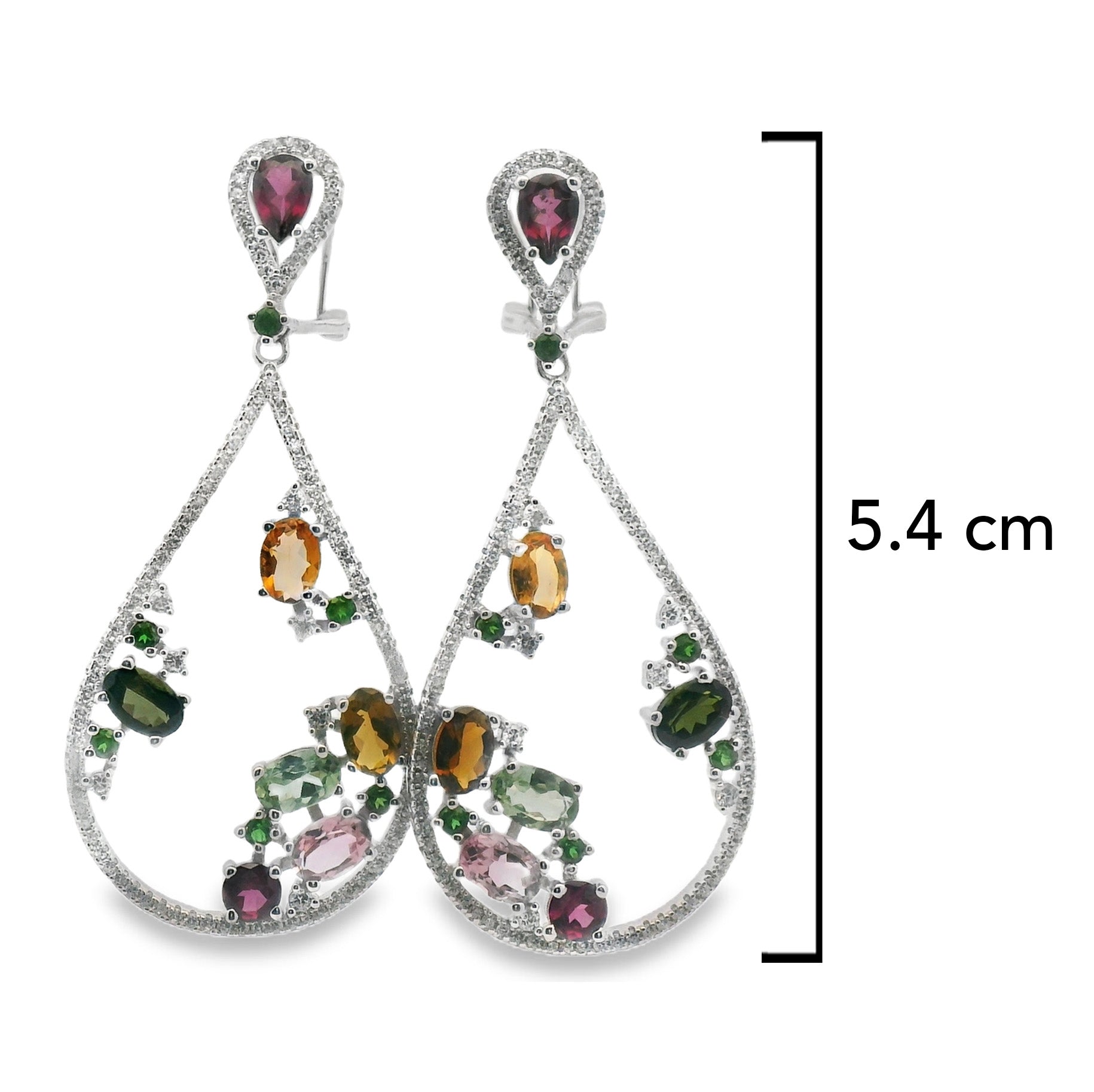 Aretes de Gota Piedras Preciosas, Turmalina, Citrino, Amatista, Agua Marina Plata .925 con Baño de Rodio