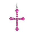 Dije Cruz Piedras Preciosas Rubí, Plata .925 con Baño de Rodio. Tamaño 3.8 cm