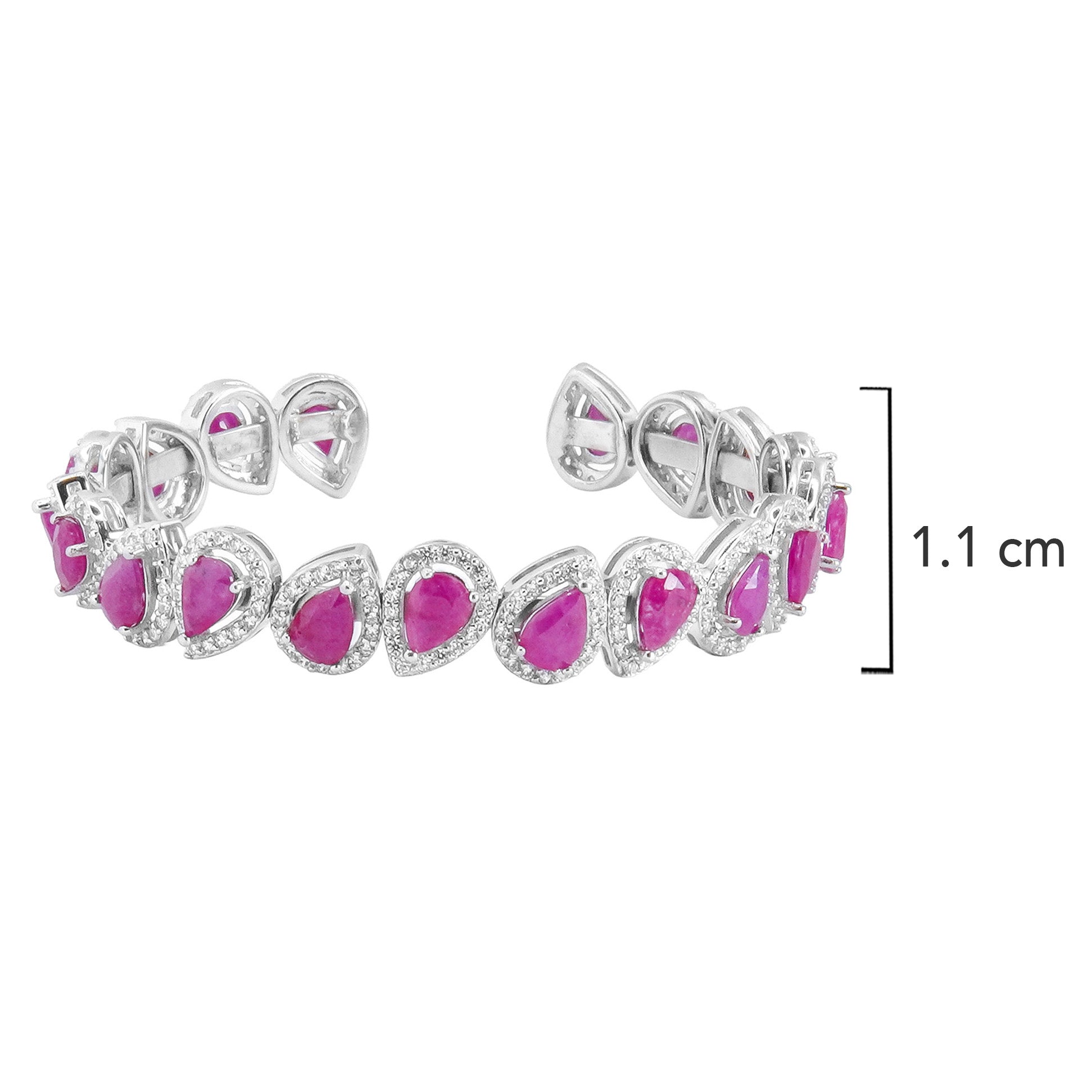 Brazalete Piedras Preciosas Gotas de Rubí con Circonias Blancas, Plata .925 con Baño de Rodio
