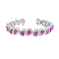Brazalete Piedras Preciosas Gotas de Rubí con Circonias, Plata .925 con Baño de Rodio