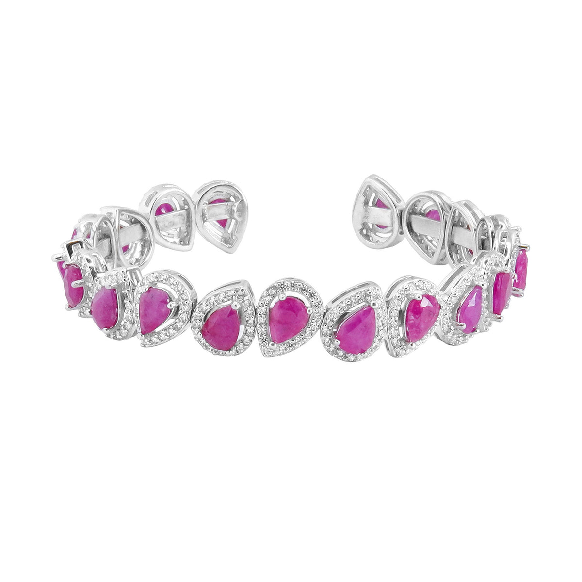 Brazalete Piedras Preciosas Gotas de Rubí con Circonias, Plata .925