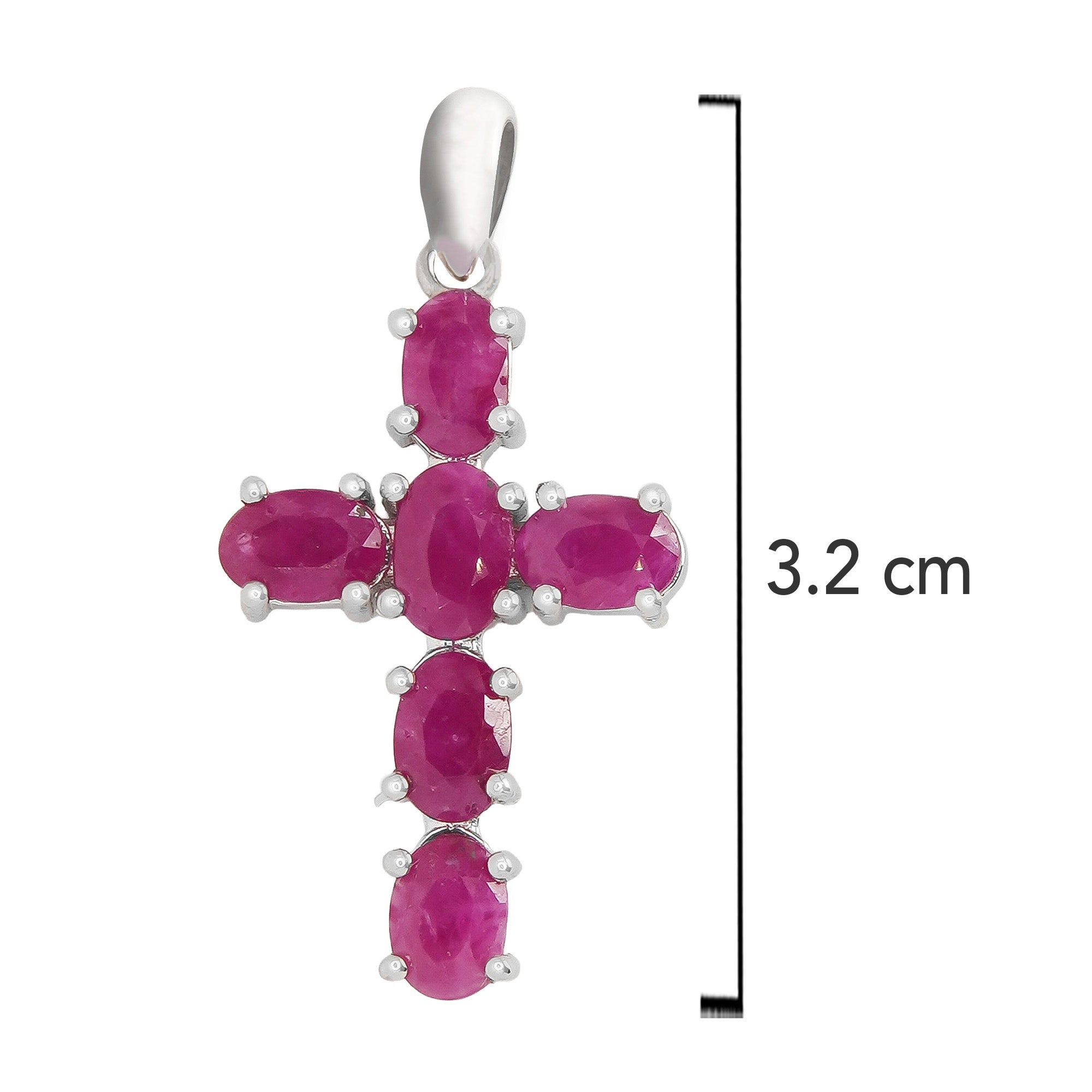 Dije Piedras Preciosas Cruz de Rubí Ovaladas, Plata .925 con Baño de Rodio