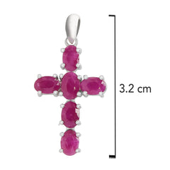 Dije Piedras Preciosas Cruz de Rubí Ovaladas, Plata .925 con Baño de Rodio