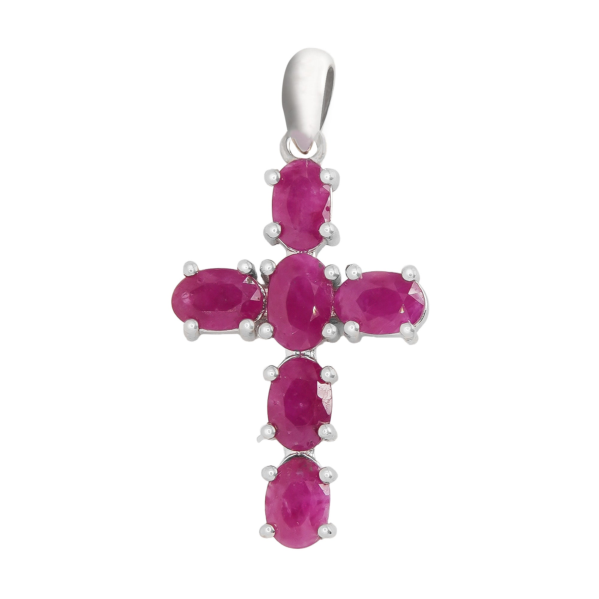 Dije Piedras Preciosas Cruz de Rubí Ovaladas, Plata .925 con Baño de Rodio