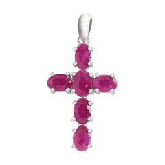 Dije Piedras Preciosas Cruz de Rubí Ovaladas, Plata .925 con Baño de Rodio