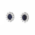 Aretes Piedras Preciosas Zafiro Ovalado con Circonias Blancas, Plata .925 con Baño de Rodio