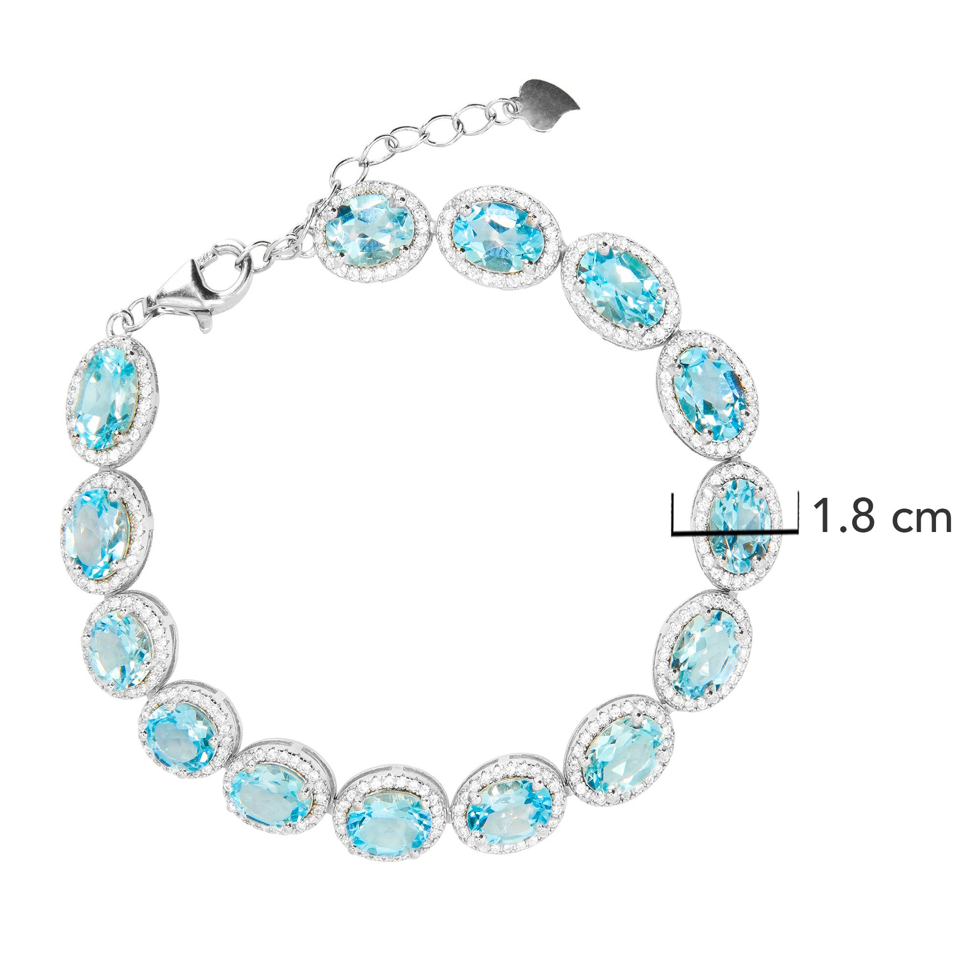 Pulsera Piedras Preciosas Aguamarina Azul Ovalado con Circonias, Plata .925 con Baño de Rodio