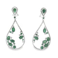 Arete Largo de Gota Piedras Preciosas Esmeraldas, Plata .925 con Baño de Rodio